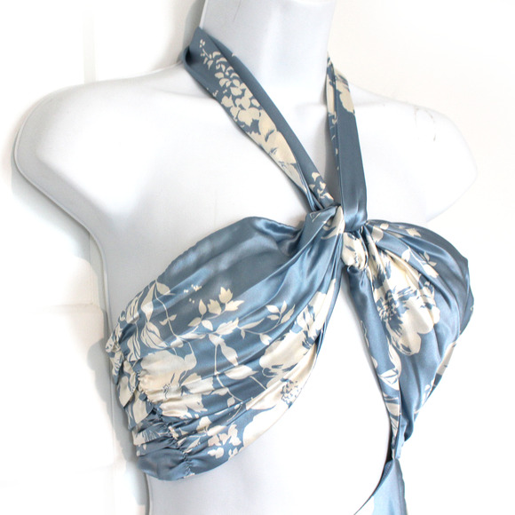 Reformation Vivi Silk Maxi Dress NEW Aliso Blue Floral Bandeau Halter Satin Sz 2 - Picture 3 of 8